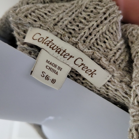 Coldwater Creek Tan Shimmer Cardigan Sweater Soutache Chunky Closure Golden Sz S - Picture 2 of 6